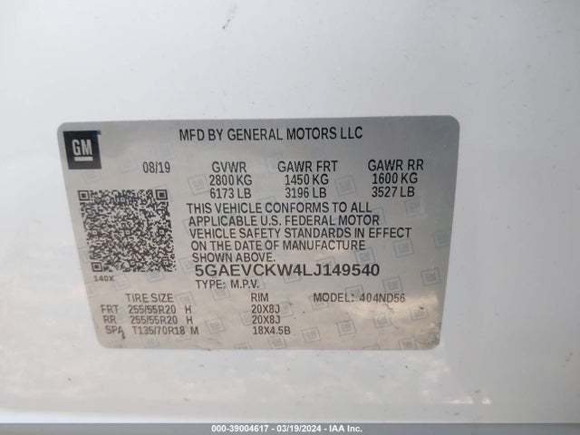 Buick Enclave Awd Avenir 2020 5GAEVCKW4LJ149540 Image 9