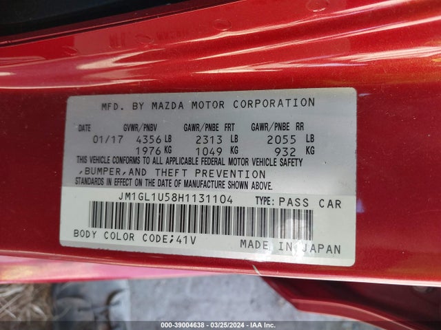 Продажа на аукционе авто 2017 Mazda Mazda6 Sport, vin: JM1GL1U58H1131104, номер лота: 39004638