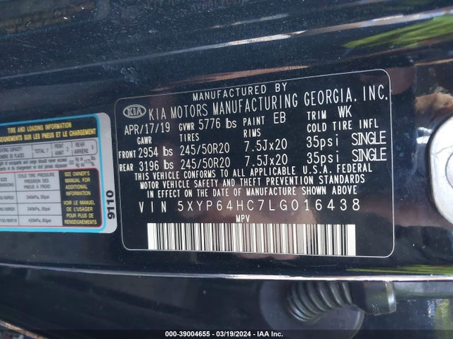 KIA Telluride S 2020 5XYP64HC7LG016438 Image 9