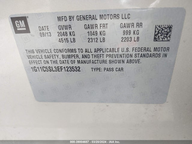 Chevrolet MALIBU 1LT 2014 1G11C5SL3EF123532 Image 9