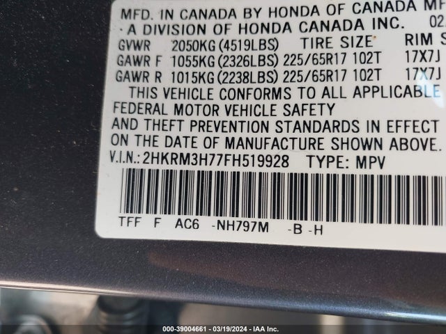 Honda Cr-v Ex-l 2015 2HKRM3H77FH519928 Image 9