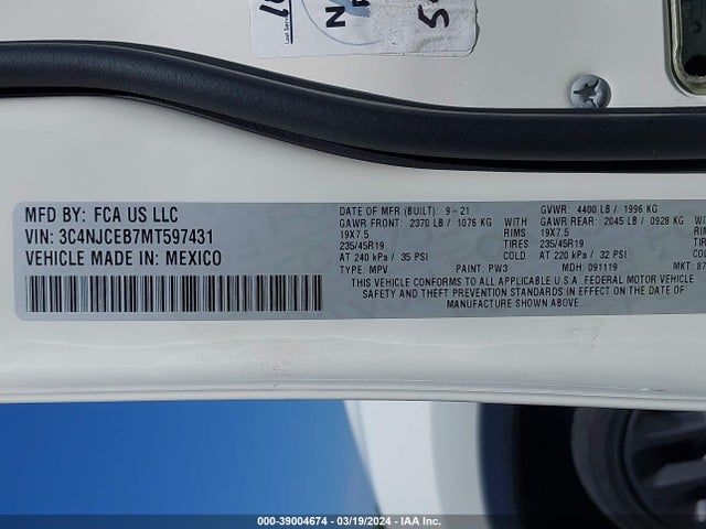3C4NJCEB7MT597431 Jeep Compass 80th Anniversary Fwd