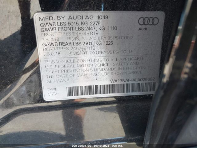 2020 AUDI A4 ALLROAD WA17NAF4XLA025352 Photo 8