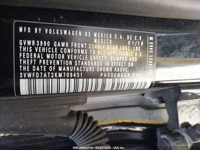 3VWFD7AT2KM709431 Volkswagen Beetle 2.0t Final Edition Se/2.0t Final Edition Sel/2.0t S