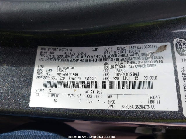 Ford FIESTA SE 2017 3FADP4EJ0HM101916 Image 9