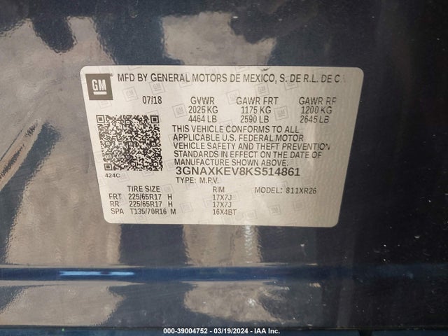 Chevrolet EQUINOX LT 2019 3GNAXKEV8KS514861 Image 9