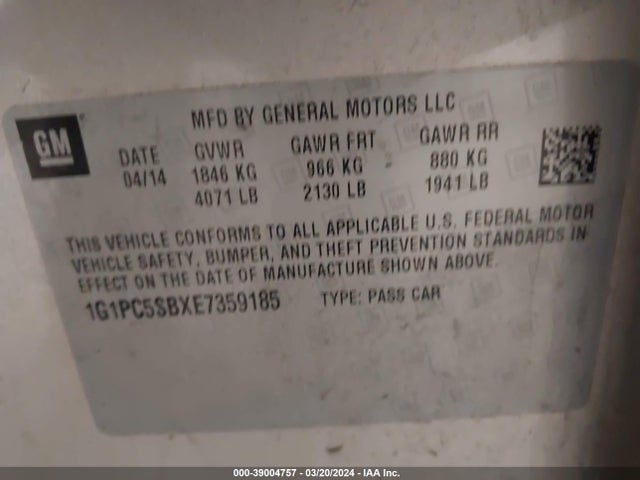 Chevrolet Cruze 1lt Auto 2014 1G1PC5SBXE7359185 Image 9