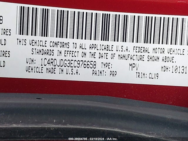 Dodge DURANGO LIMITED 2014 1C4RDJDG3EC976658 Image 9