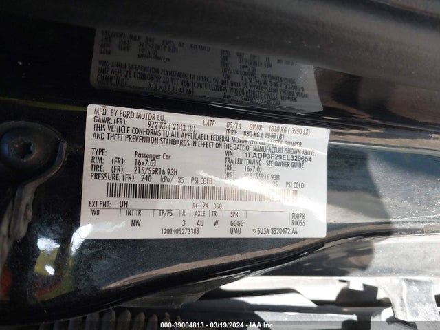 Ford FOCUS SE 2014 1FADP3F29EL329654 Image 9