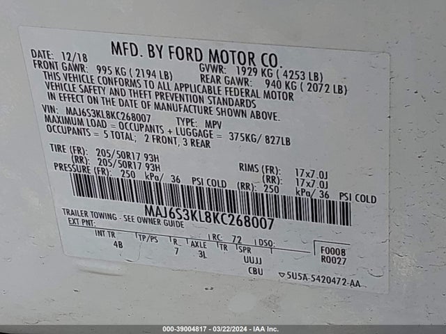 Ford Ecosport Titanium 2019 MAJ6S3KL8KC268007 Image 9