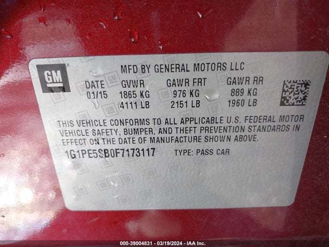 Chevrolet Cruze 2lt Auto 2015 1G1PE5SB0F7173117 Image 9