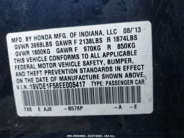 19VDE1F58EE005417 Acura Ilx 2.0l