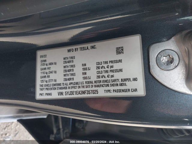Tesla Model 3 Rear-wheel Drive 2022 5YJ3E1EA3NF357025 Image 9