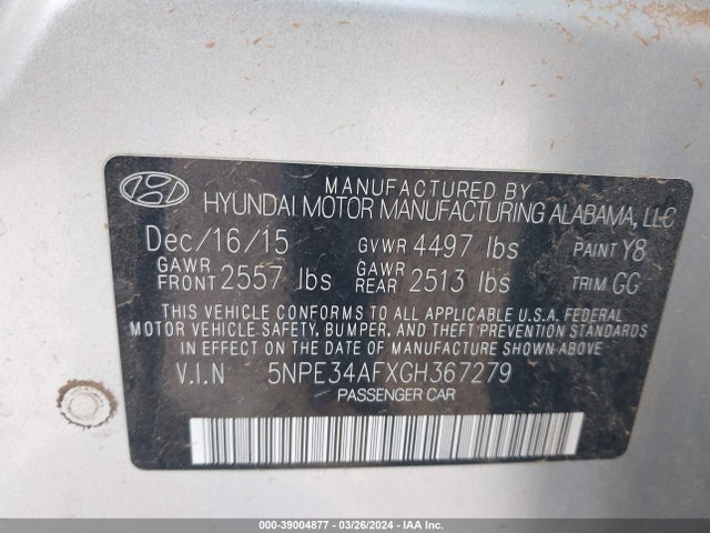 Hyundai Sonata Sport 2016 5NPE34AFXGH367279 Image 9