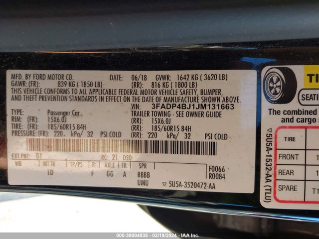 Ford FIESTA SE 2018 3FADP4BJ1JM131663 Image 9