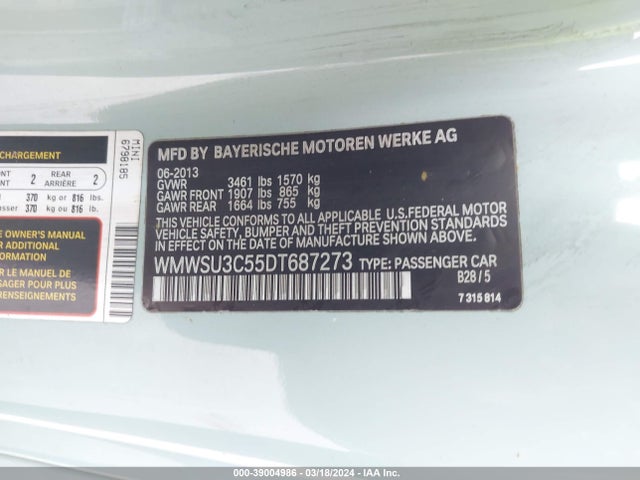 2013 MINI HARDTOP WMWSU3C55DT687273 Photo 8