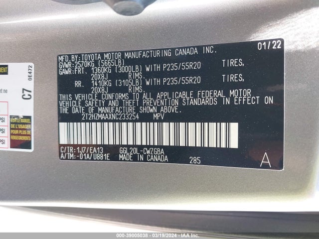 Lexus RX 350 2022 2T2HZMAAXNC233254 Image 9