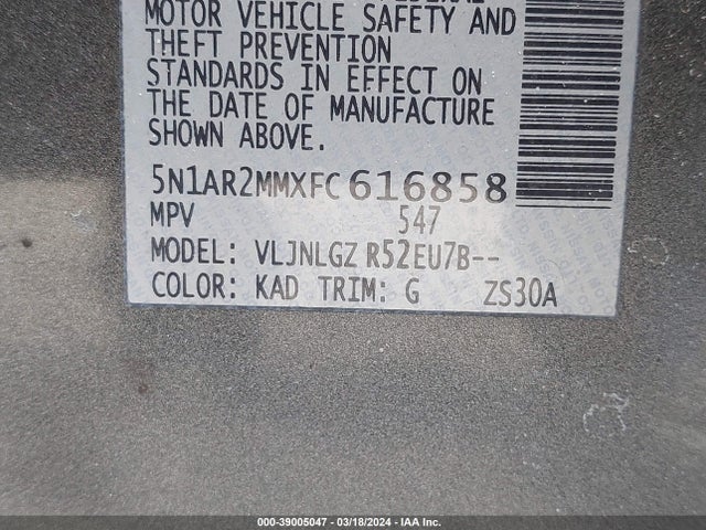 Nissan Pathfinder Sl 2015 5N1AR2MMXFC616858 Image 9