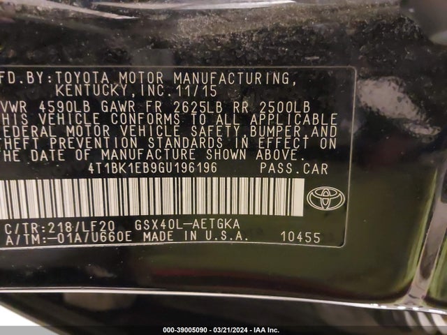 Toyota Avalon Xle Premium 2016 4T1BK1EB9GU196196 Image 9