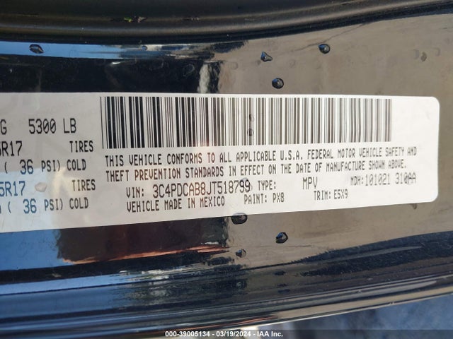 Dodge JOURNEY SE 2018 3C4PDCAB8JT518799 Image 9