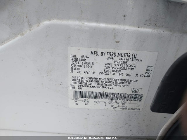 Ford EDGE SEL 2016 2FMPK3J93GBB93823 Image 9