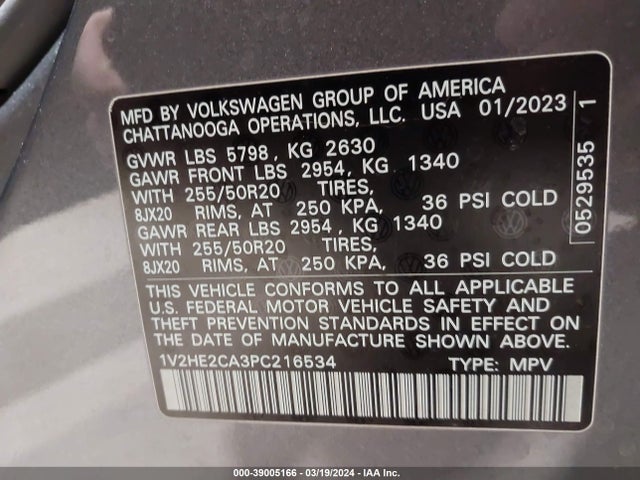 1V2HE2CA3PC216534 Volkswagen Atlas Cross Sport 3.6l V6 Se W/technology
