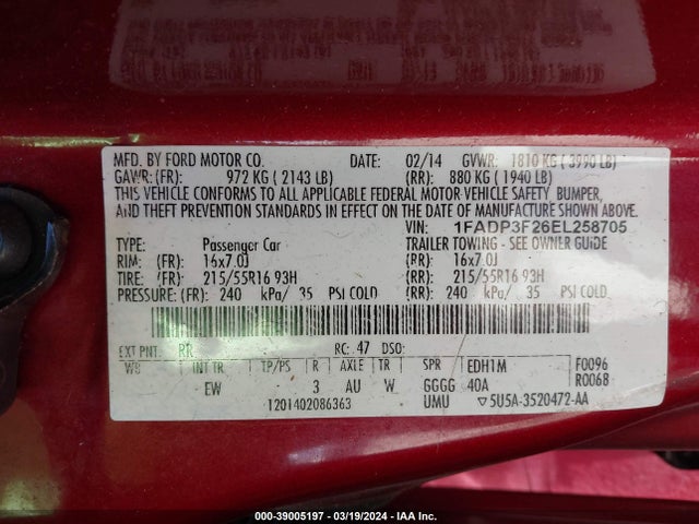 Ford FOCUS SE 2014 1FADP3F26EL258705 Image 9