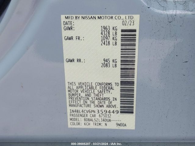 1N4BL4CV6PN359449 Nissan Altima Sr Fwd