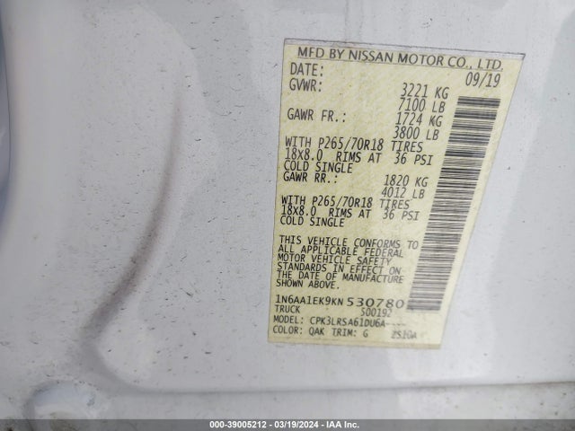Nissan TITAN S 2019 1N6AA1EK9KN530780 Image 9
