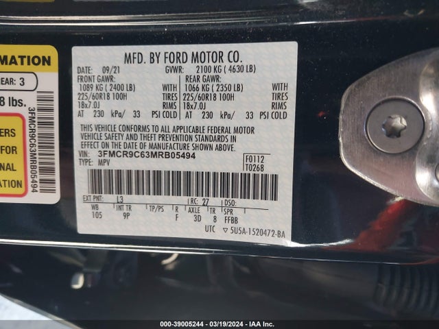 Ford Bronco Sport Outer Banks 2021 3FMCR9C63MRB05494 Image 9