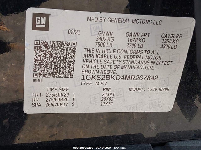 GMC Yukon 4wd Slt 2021 1GKS2BKD4MR267842 Image 9