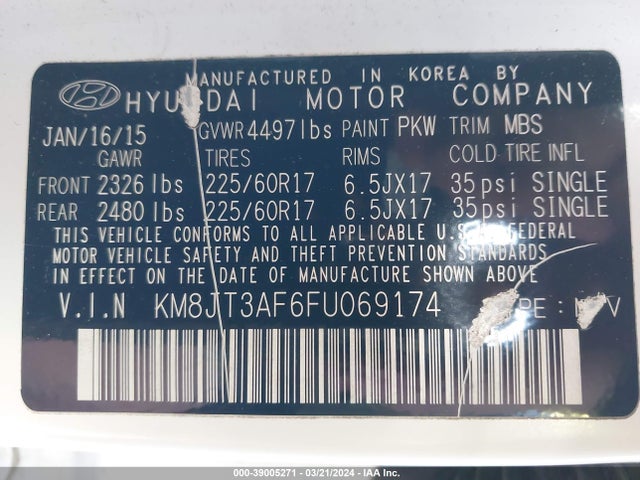 Hyundai TUCSON GLS 2015 KM8JT3AF6FU069174 Image 9