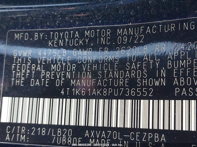 Toyota CAMRY XSE 2023 4T1K61AK8PU736552 Image 9