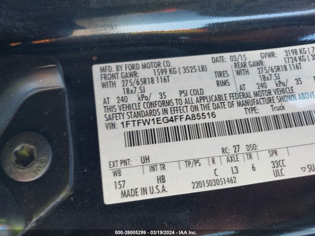 Ford F-150 Lariat 2015 1FTFW1EG4FFA85516 Image 9
