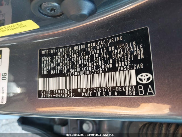 Toyota COROLLA LE 2017 5YFBURHE0HP725617 Image 9