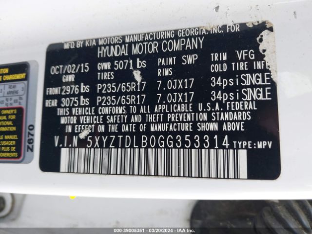 5XYZTDLB0GG353314 Hyundai Santa Fe Sport 2.4l