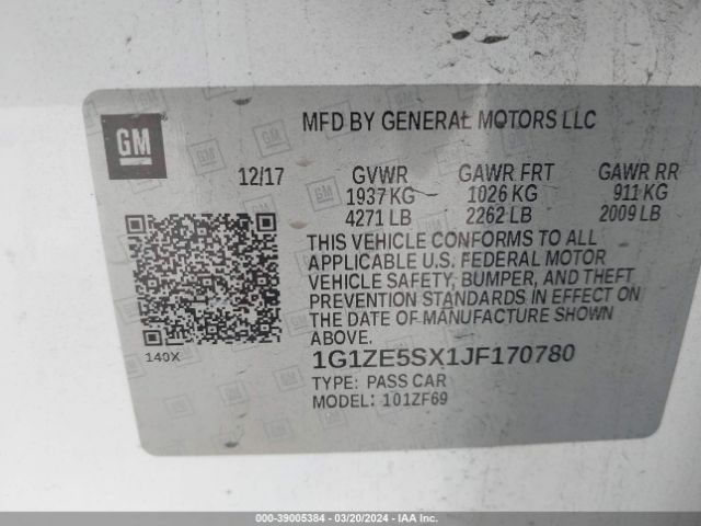 1G1ZE5SX1JF170780 Chevrolet Malibu Premier