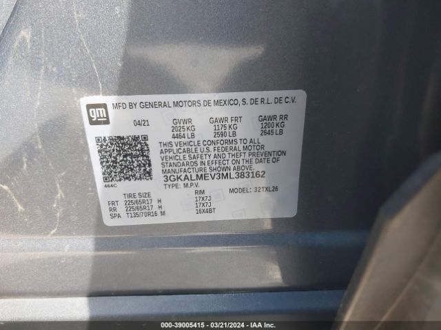 3GKALMEV3ML383162 GMC Terrain Fwd Sle