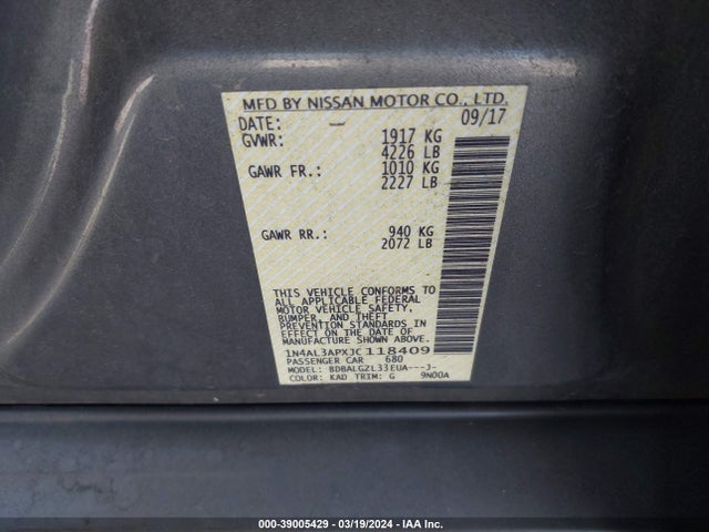 Nissan Altima 2.5 S 2018 1N4AL3APXJC118409 Image 9