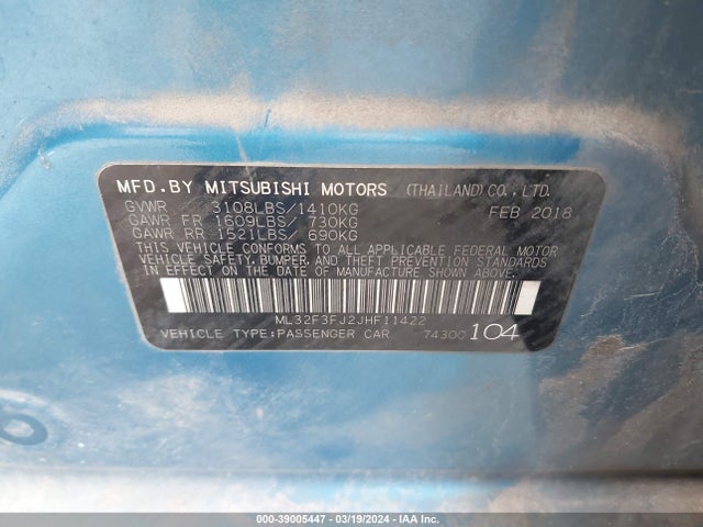 ML32F3FJ2JHF11422 Mitsubishi Mirage G4 Es