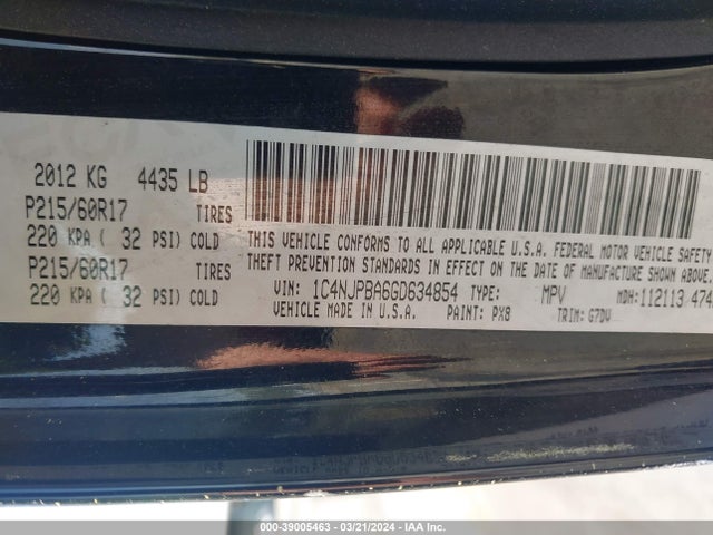 1C4NJPBA6GD634854 Jeep Patriot Sport Se