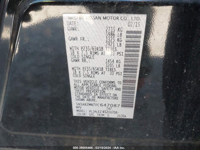 Nissan Pathfinder Sv 2015 5N1AR2MN7FC647087 Image 9