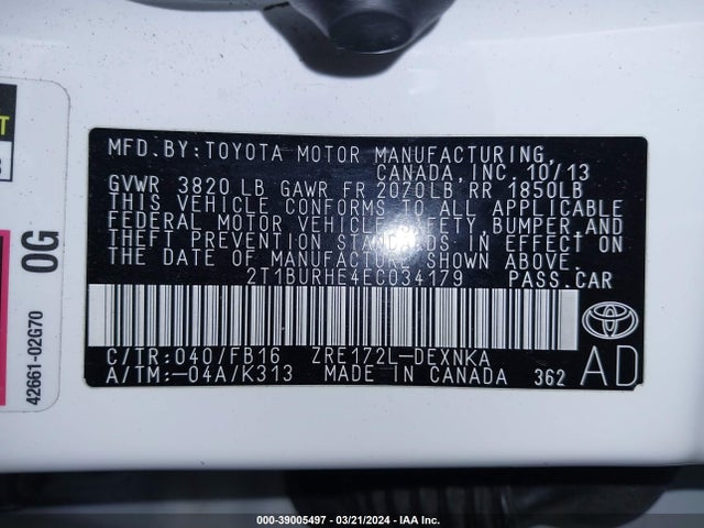 Toyota COROLLA LE 2014 2T1BURHE4EC034179 Image 9
