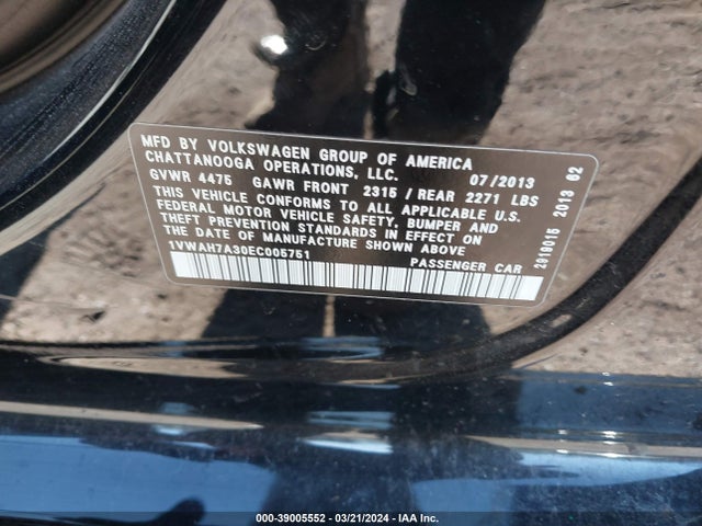 Volkswagen Passat 2.5l Wolfsburg Edition 2014 1VWAH7A30EC005751 Image 9