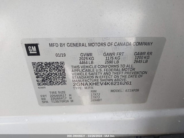 Chevrolet EQUINOX LS 2019 2GNAXHEV4K6216261 Image 9