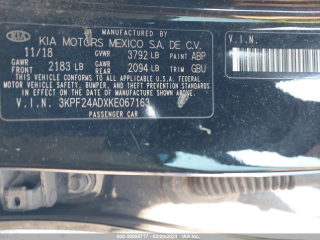 3KPF24ADXKE067163 KIA Forte Lxs