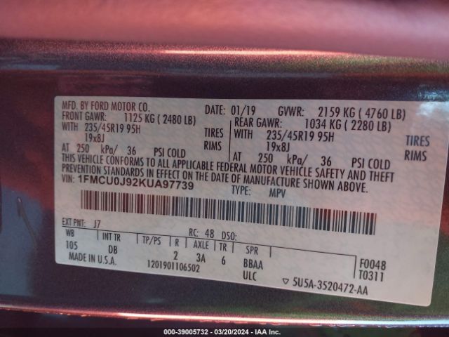 2019 FORD ESCAPE 1FMCU0J92KUA97739 Photo 8