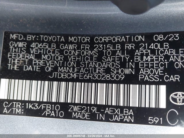 Toyota Corolla Hybrid Le 2024 JTDBCMFE6R3028309 Image 9