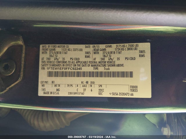 Ford F-150 Xlt 2015 1FTEW1EF0FFC92245 Image 9