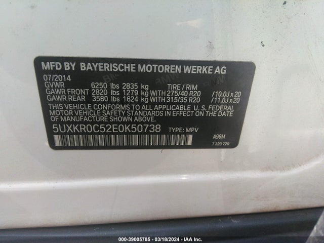 BMW X5 Xdrive35i 2014 5UXKR0C52E0K50738 Image 9